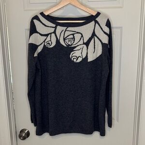 Talbots Audrey Cashmere Boatneck Floral Rose Long Sleeve Sweater